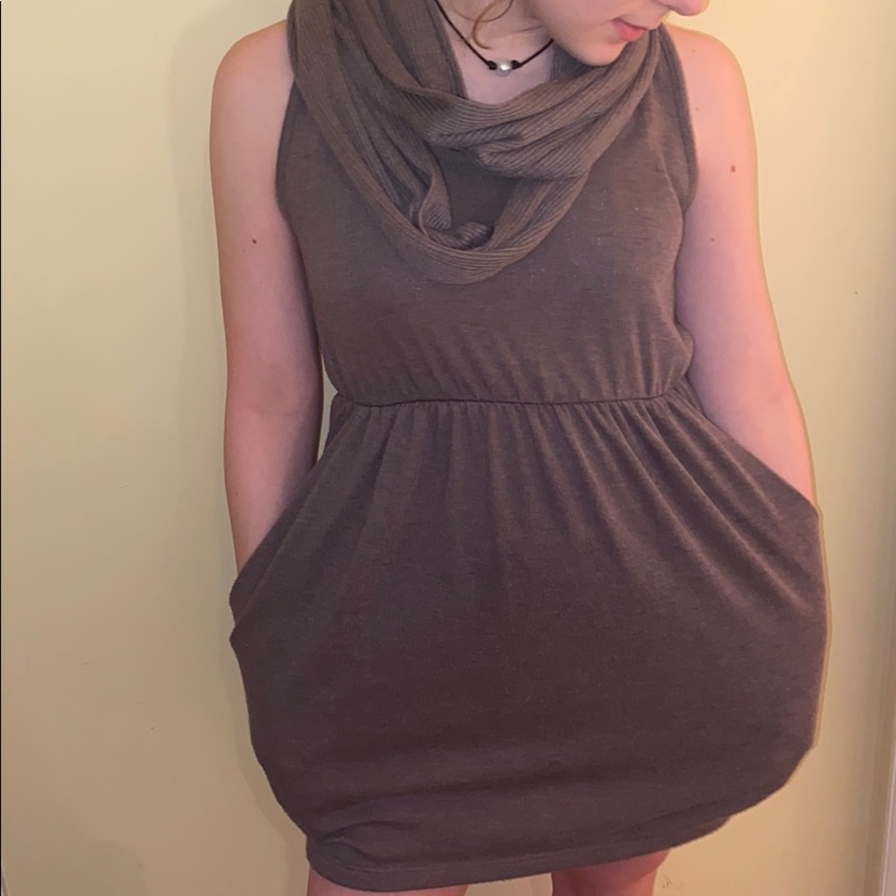 grey pocket scarf dress